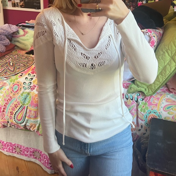 Free People Ivory Long Sleeve Top | Ivory Long Sleeve Top with Cutout Detailing - Picture 2 of 7